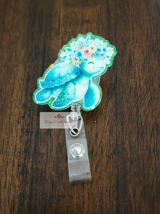 Flower Turtle badge reel