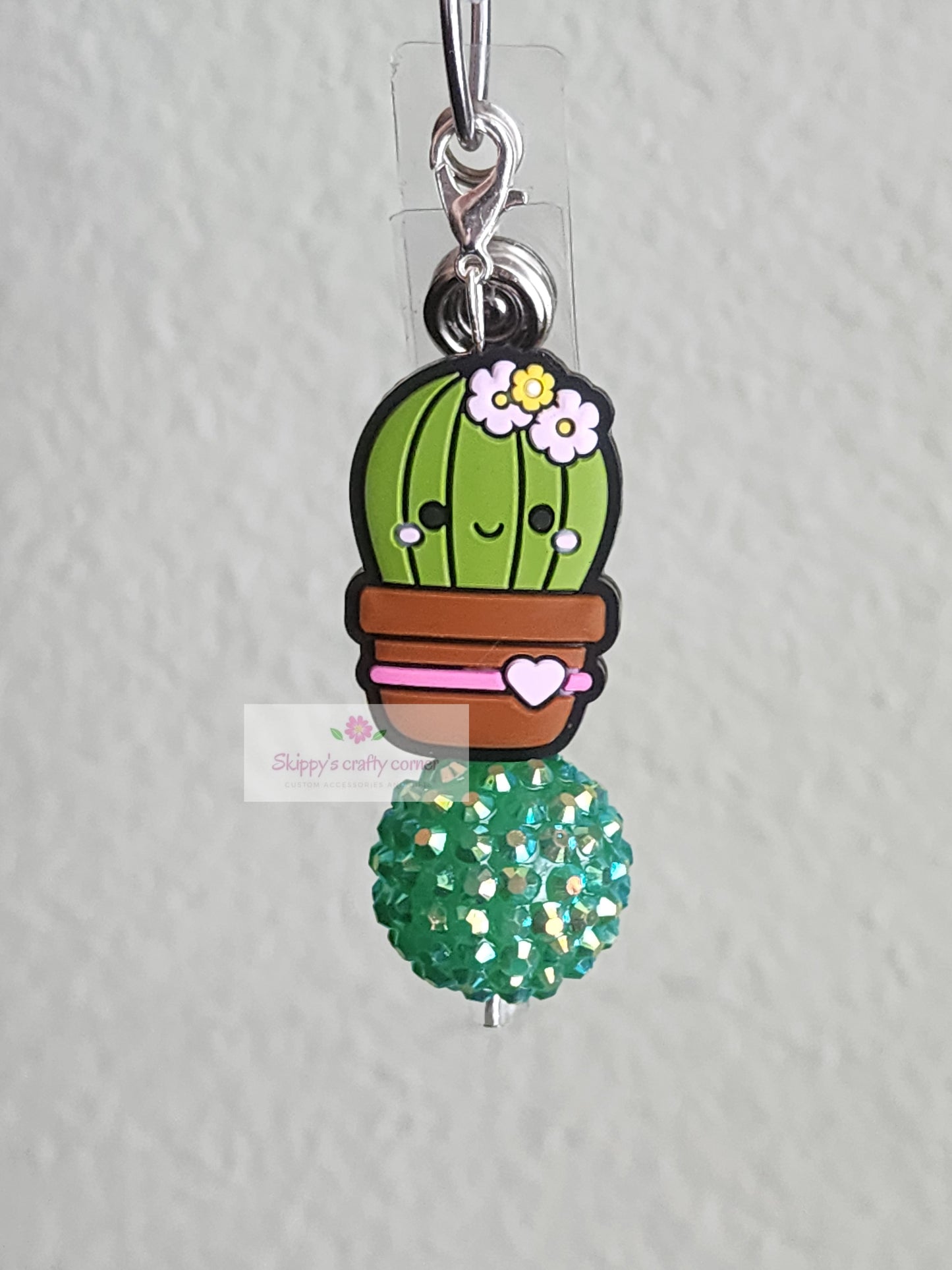 Cactus bead charm| cactus bead| rhinestone bead| badge reel charm| nurse gift| Teacher Gift| silcone bead