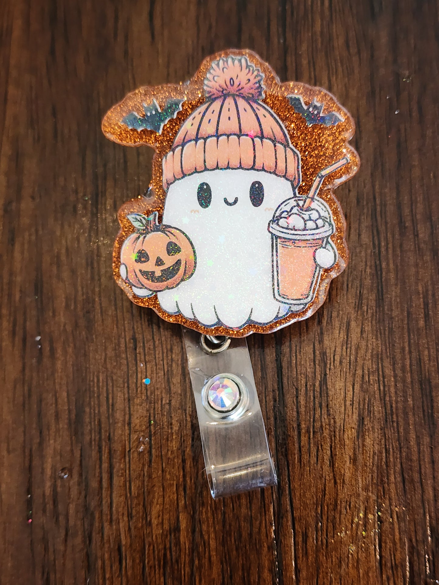 Halloween Coffee Ghost Badge Reel| Badge reel| Badge holder| badge clip| ID holder| Holiday badge reel