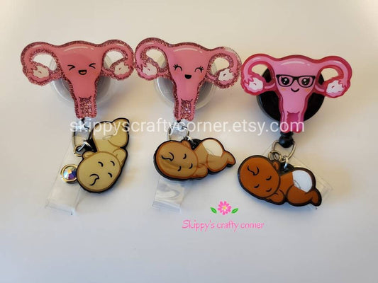 Uterus Badge Reel| Ob Gyn Badge Holder| L&D Badge Reel| Retractable Badge Reel| Medical ID Badge| ID Holder| Ovaries ID Holder| Nurse Gift