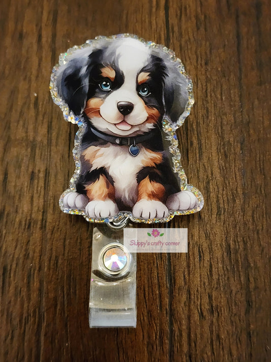 Bernese moutain dog badge reel| dog badge reel| animal badge reel| puppy badge reel| vetanerian badge reel| Interchangeable badge reel