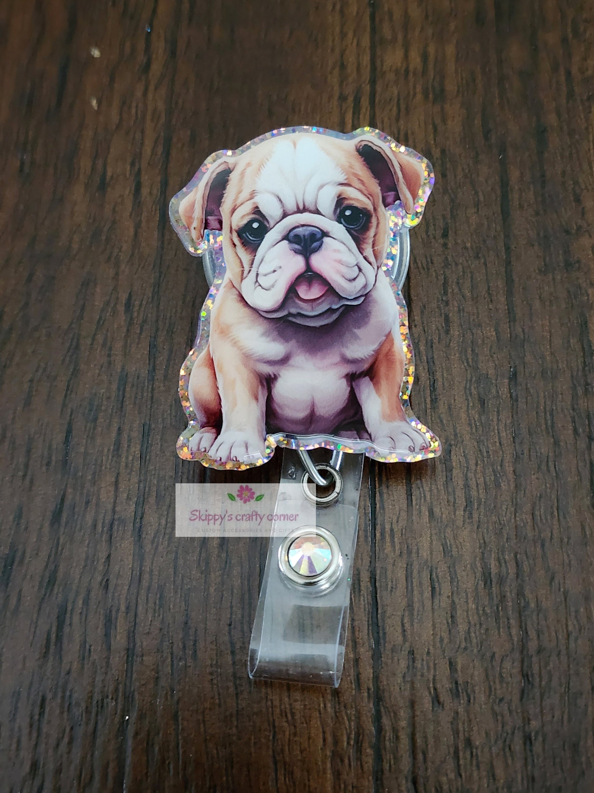 English Bulldog badge reel| dog badge reel| animal badge reel| puppy badge reel| vetanerian badge reel| vet tech badge reel| interchangeable