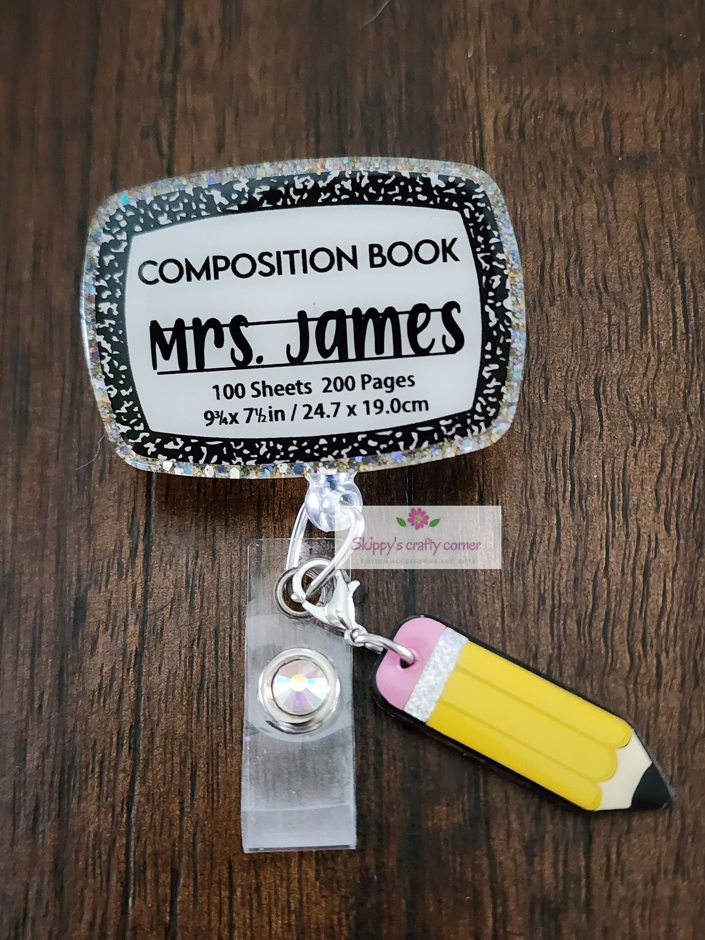 Compostion notebook badge reel| Teacher badge reel| Teacher Id holder| badge holder| Retractable badge| id holder| Teacher gift