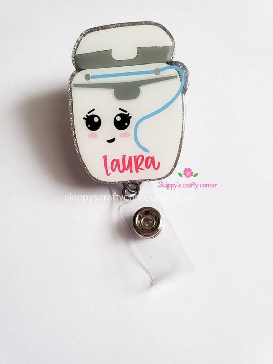 Floss badge reel| dental badge reel| badge holder| badge clip| id holder| dentist badge holder| Dentist gift| personalized badge| badge