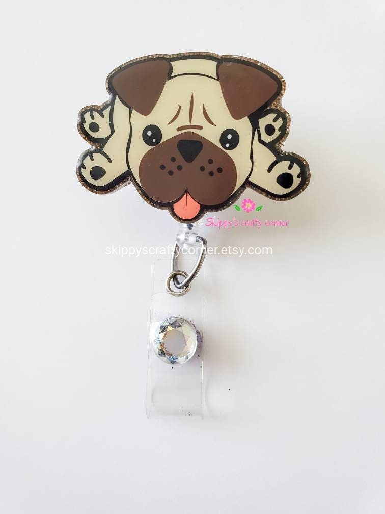 Pug badge reel| medical badge| Badge clip| retractable badge| ID holder| badge| Dog badge reel| badge gift|gift for vet tech|interchangeable