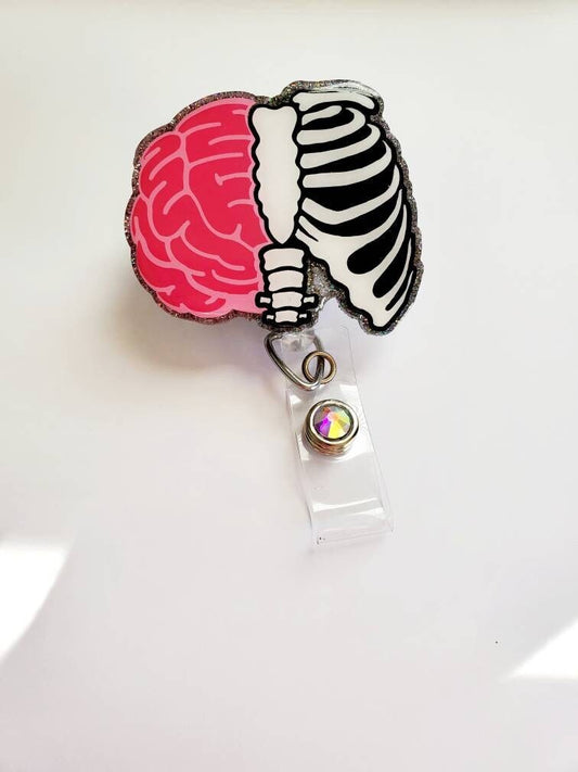 Brain and ribcage badge reel| badge holder| badge clip| id holder| medical badge| neuro badge reel| retractable badge| interchangeable badge