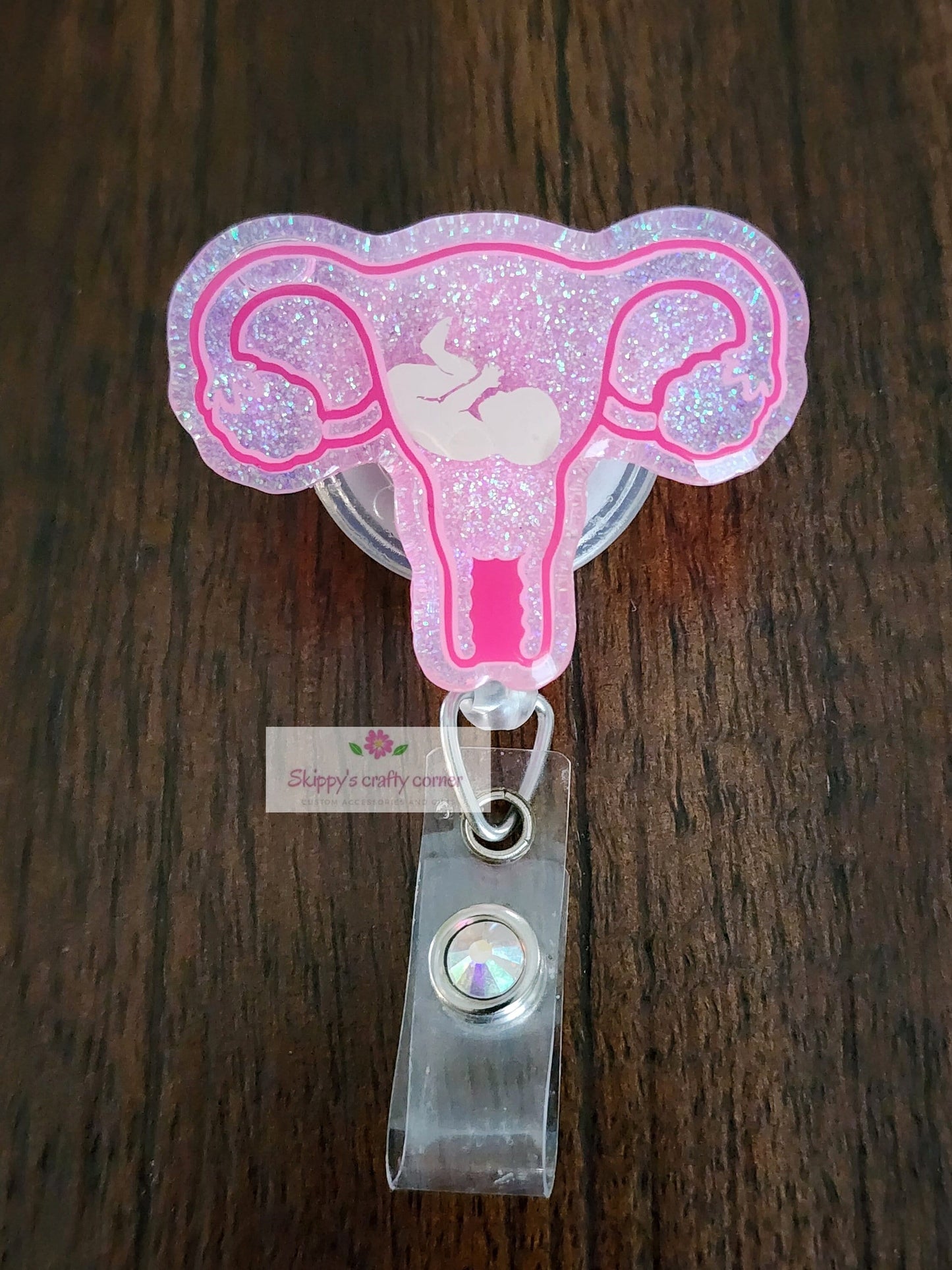 Uterus with baby shaker badge reel| shaker badge reel| badge holder| badge clip| id holder| badge reel| obgyn gift| Nurse badge reel| badge