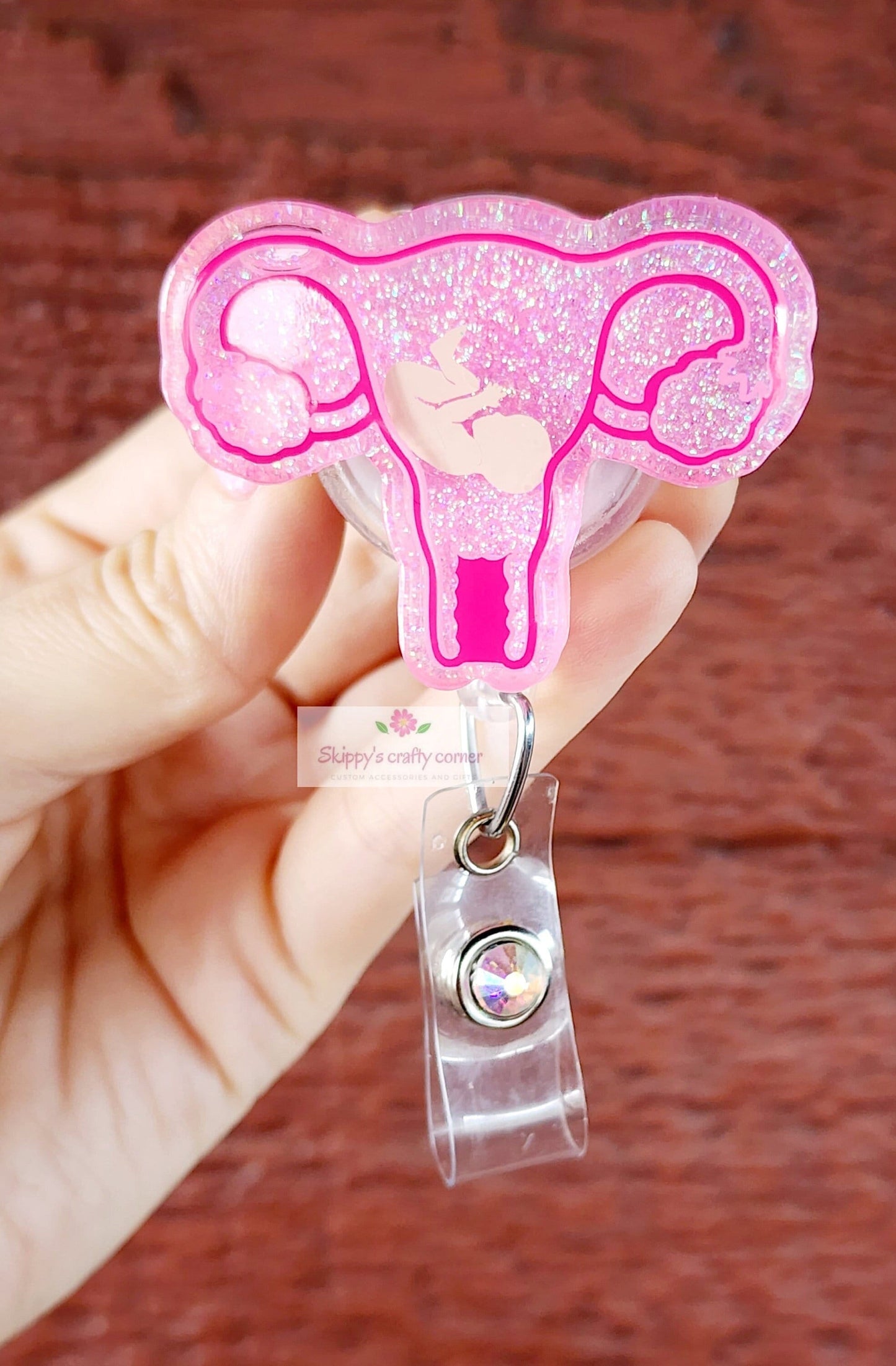 Uterus with baby shaker badge reel| shaker badge reel| badge holder| badge clip| id holder| badge reel| obgyn gift| Nurse badge reel| badge