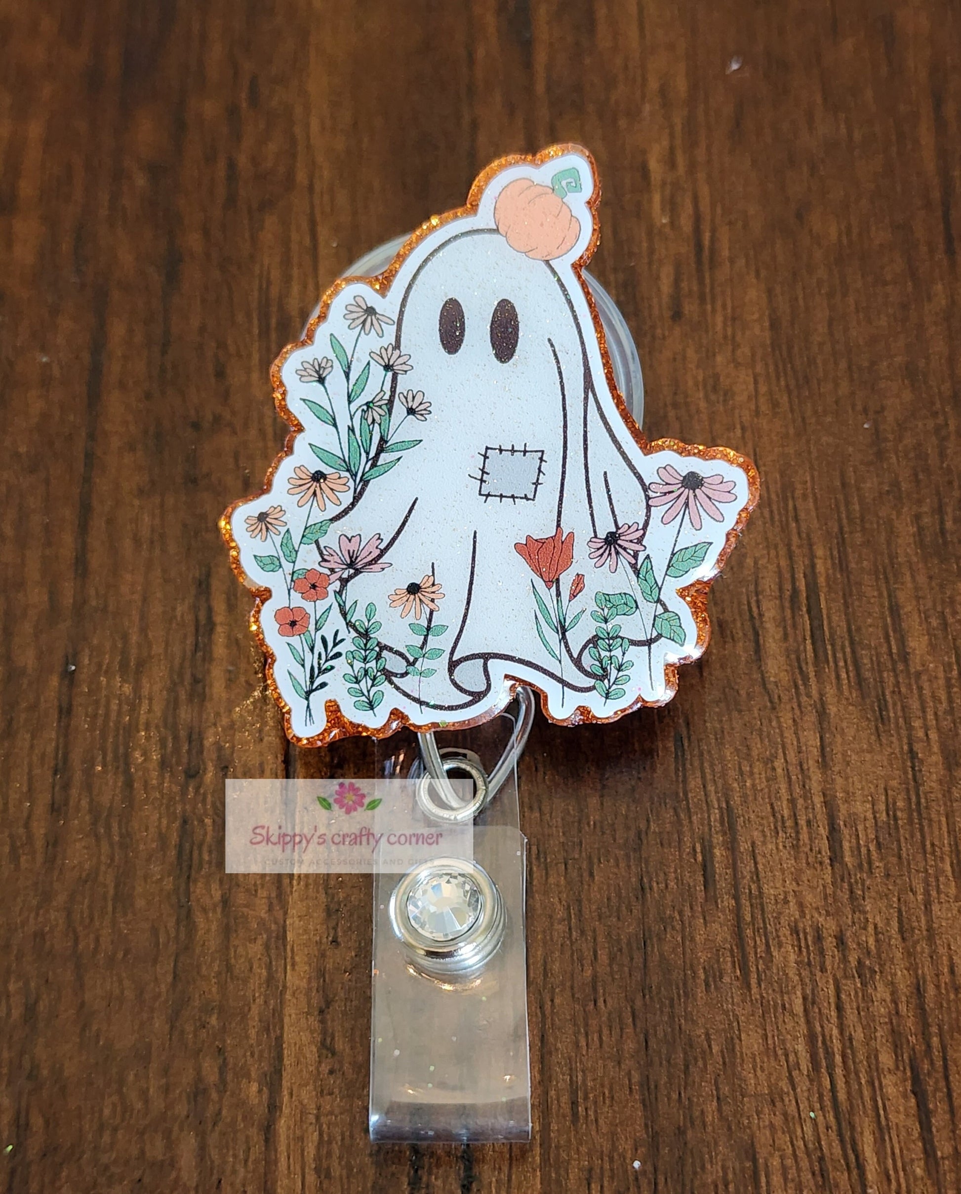 Pumpkin ghost badge reel| Holiday badge reel| Halloween badge reel| ghost badge reel| Teacher id holder| Interchangeable badge