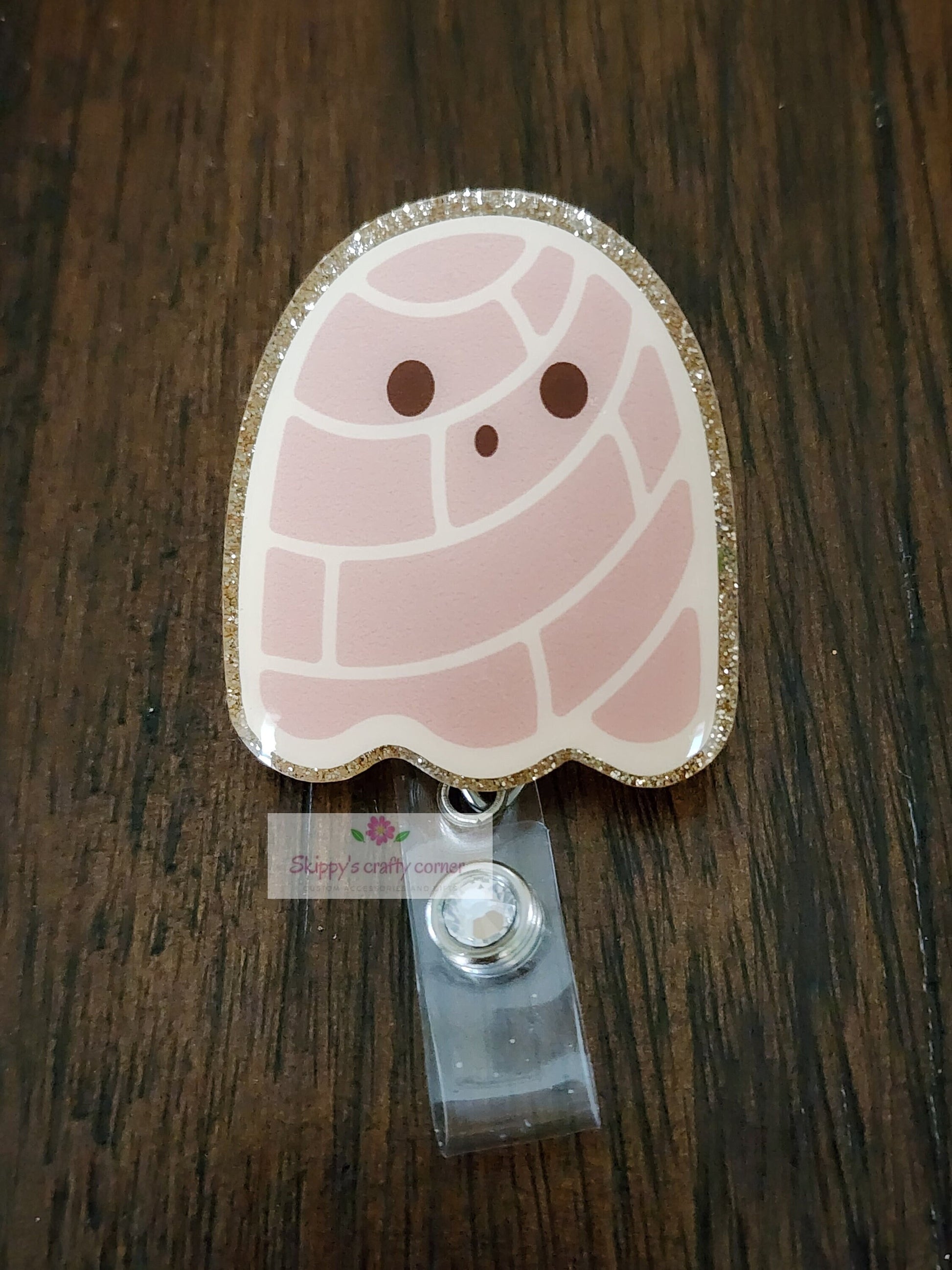 Brown ghost pan dulce badge reel| Holiday badge reel| Halloween badge reel| ghost badge reel| Teacher id holder| Interchangeable badge