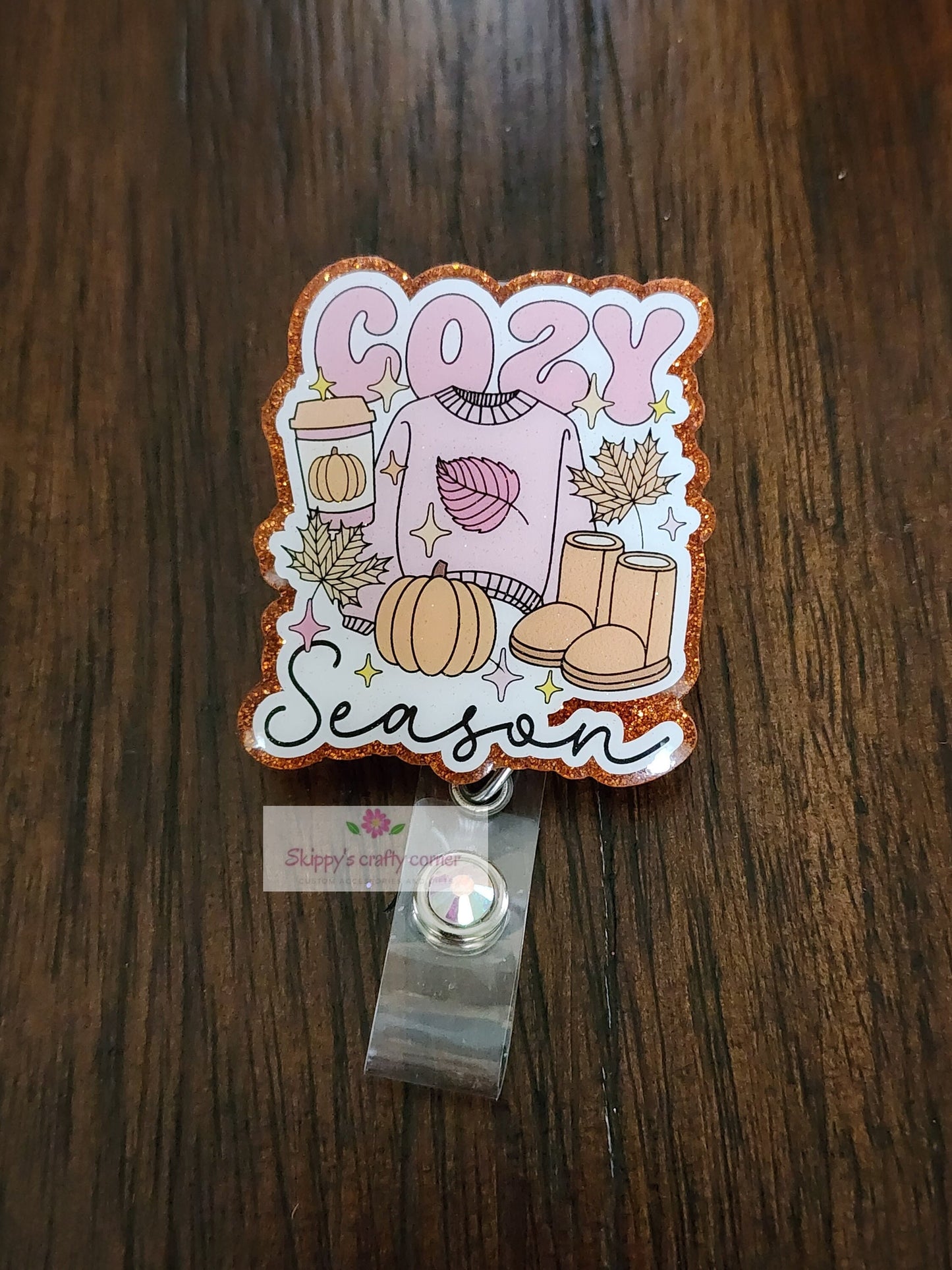 Cozy season badge reel| seasonal badge reel| badge holder| badge clip| id holder| badge reel funny| personalized badge| Fall badge reel