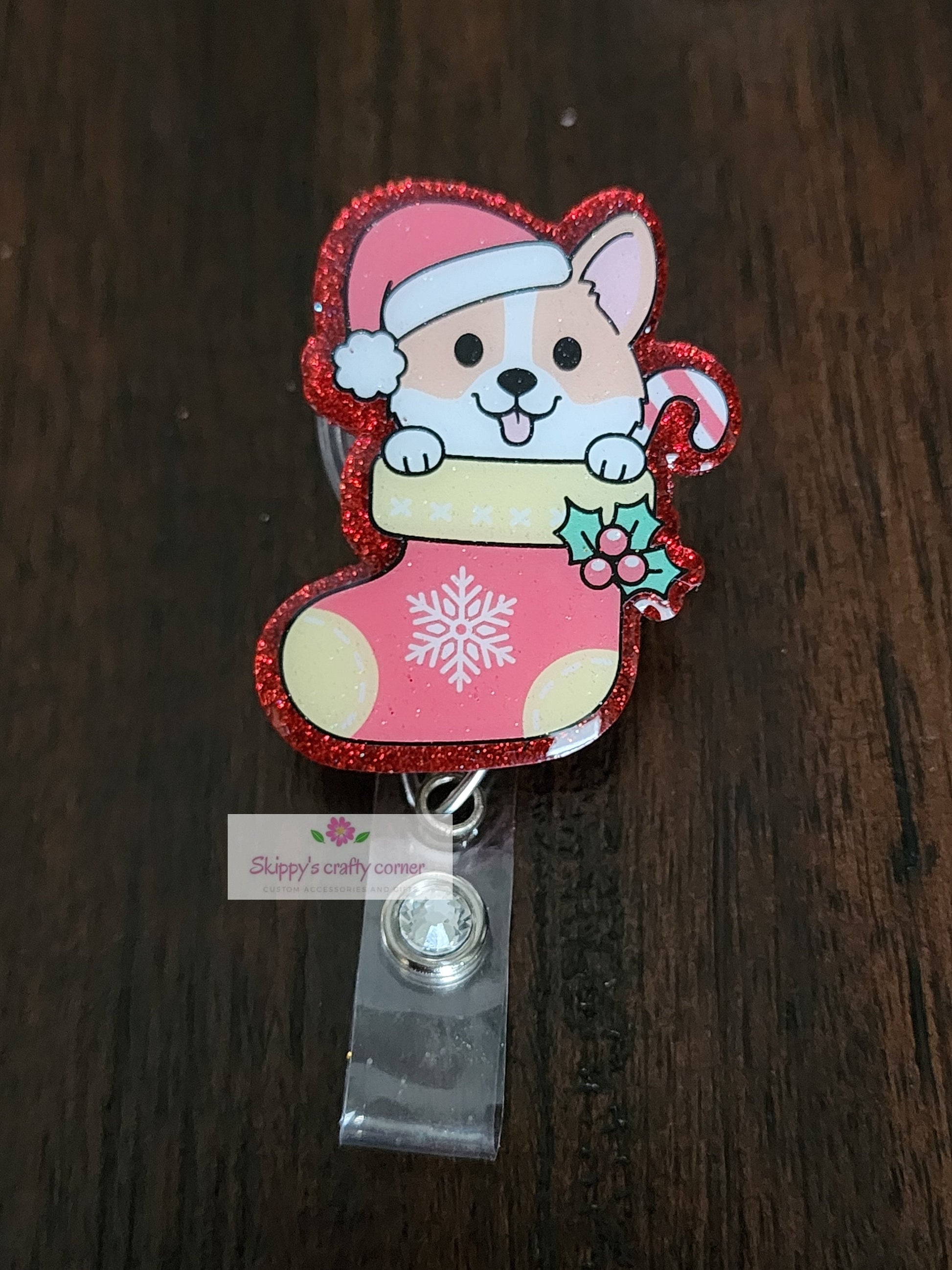 Christmas Corgi badge reel| Holiday badge reel| christmas badge reel| Corgi badge reel| Teacher id holder| Interchangeable badge| badge