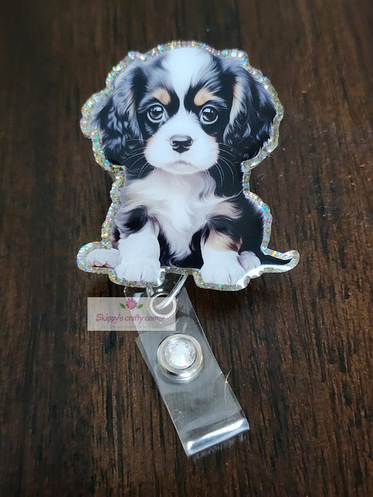 Tri color Cavalier badge reel| dog badge reel| animal badge reel| puppy badge reel| vetanerian badge reel| vet tech badge reel| nurse badge