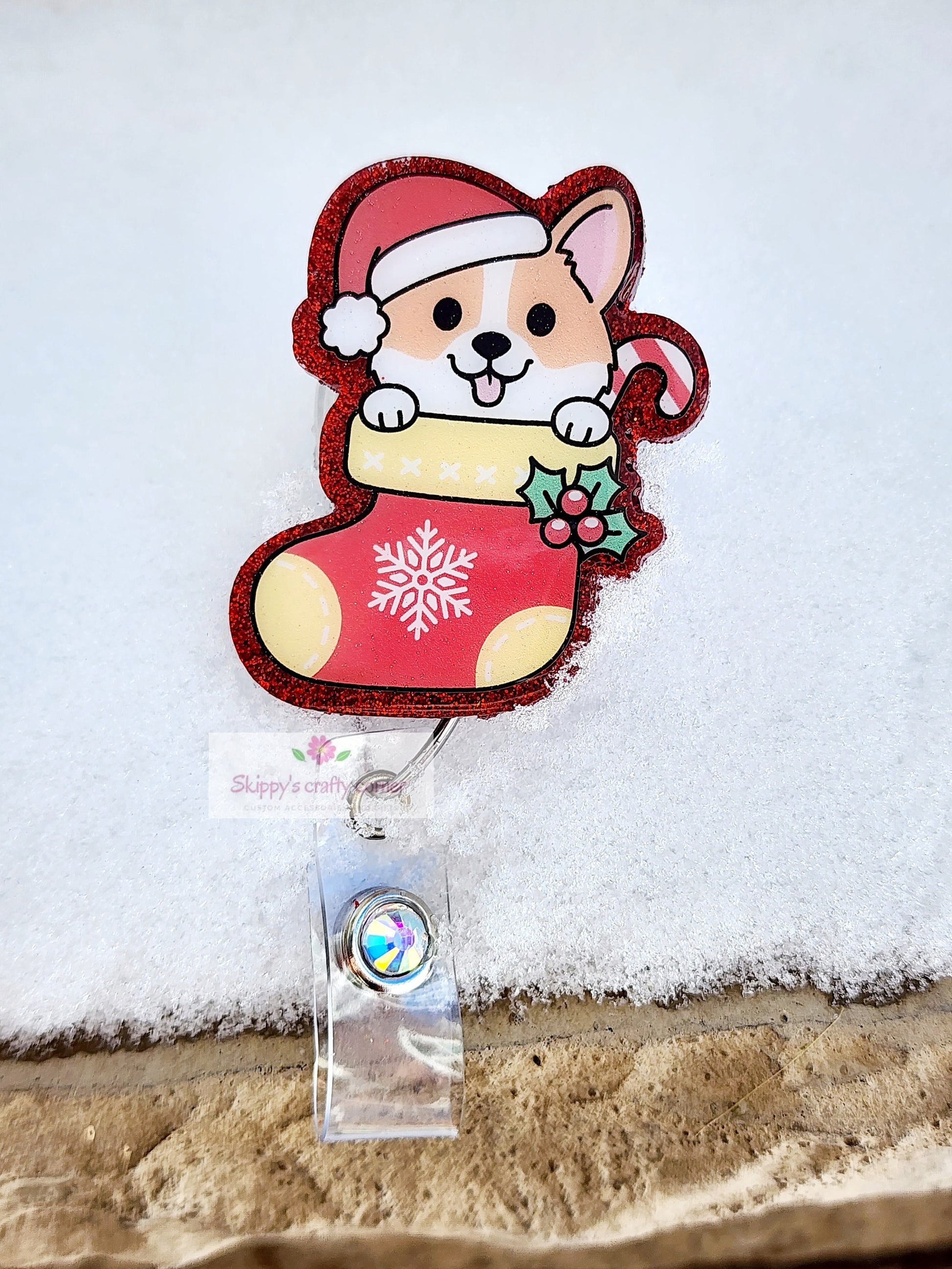 Christmas Corgi badge reel| Holiday badge reel| christmas badge reel| Corgi badge reel| Teacher id holder| Interchangeable badge| badge