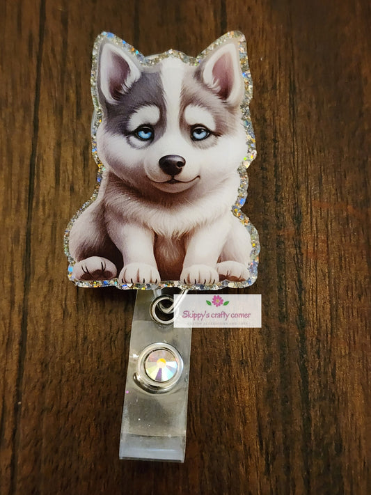 Husky badge reel| dog badge reel| animal badge reel| puppy badge reel| vetanerian badge reel| vet tech badge reel|interchangeable