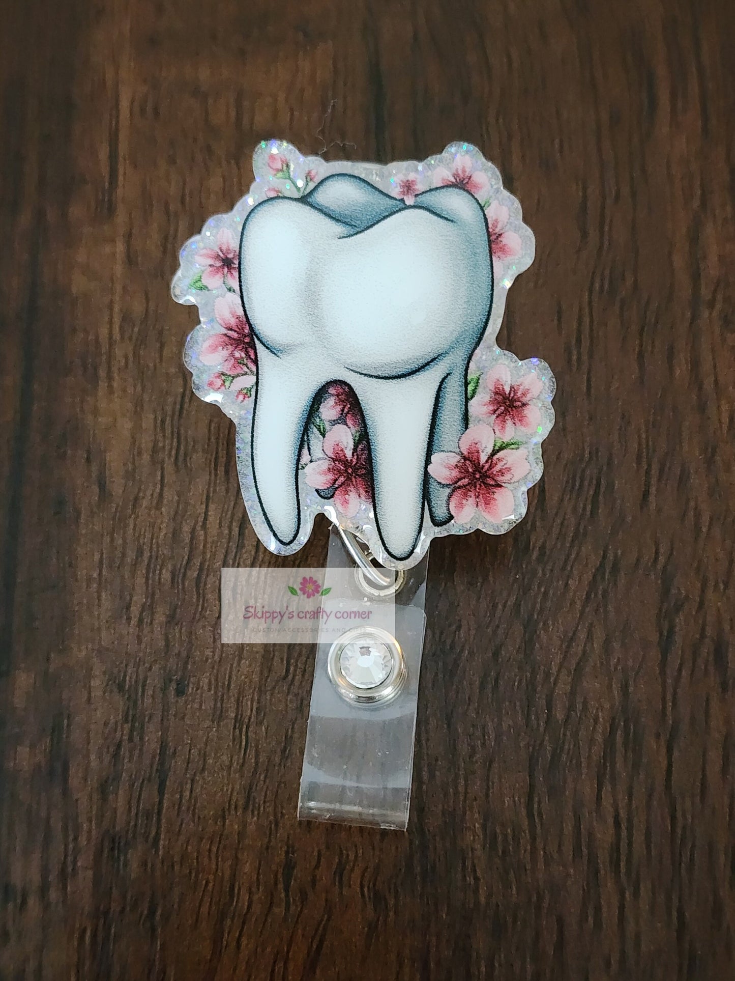 Floral Tooth badge reel| dental badge reel| dentist badge holder| tooth badge reel| id holder| retractable badge| interchangeable badge