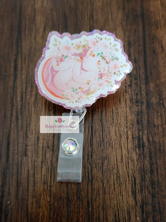 Floral baby Badge Reel| Personalized badge holder| Badge Clip|ID Holder| Retractable Badge Reel| customized badge| gift for nurse| obgyn