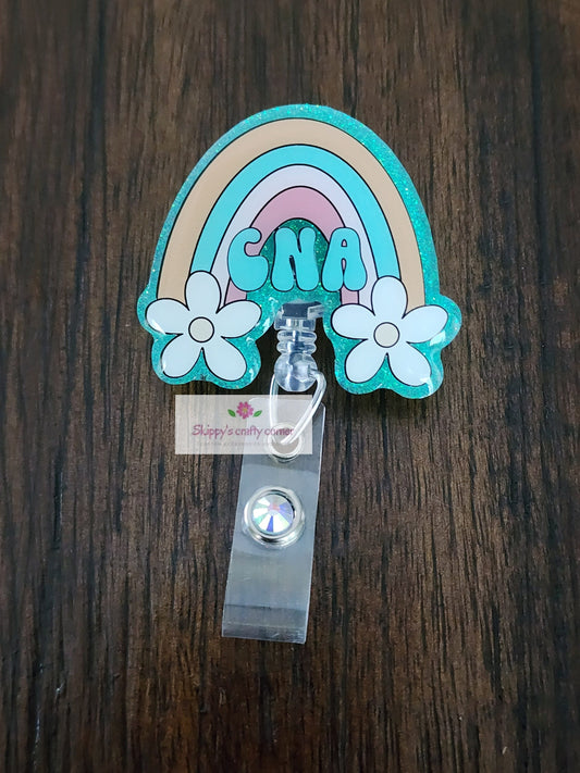 Rainbow CNA badge reel| badge holder| badge clip| id holder| personalized badge| medical badge| retractable badge| glitter badge| badge