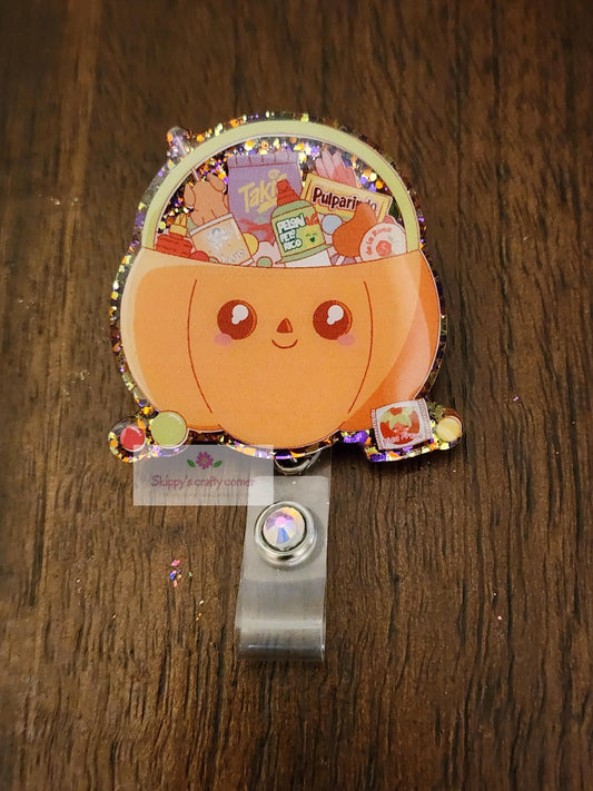 Halloween Mexican Candy Bucket badge reel| pumpkin badge reel| Halloween badge reel| retractable badge| medical badge| Holiday badge reel