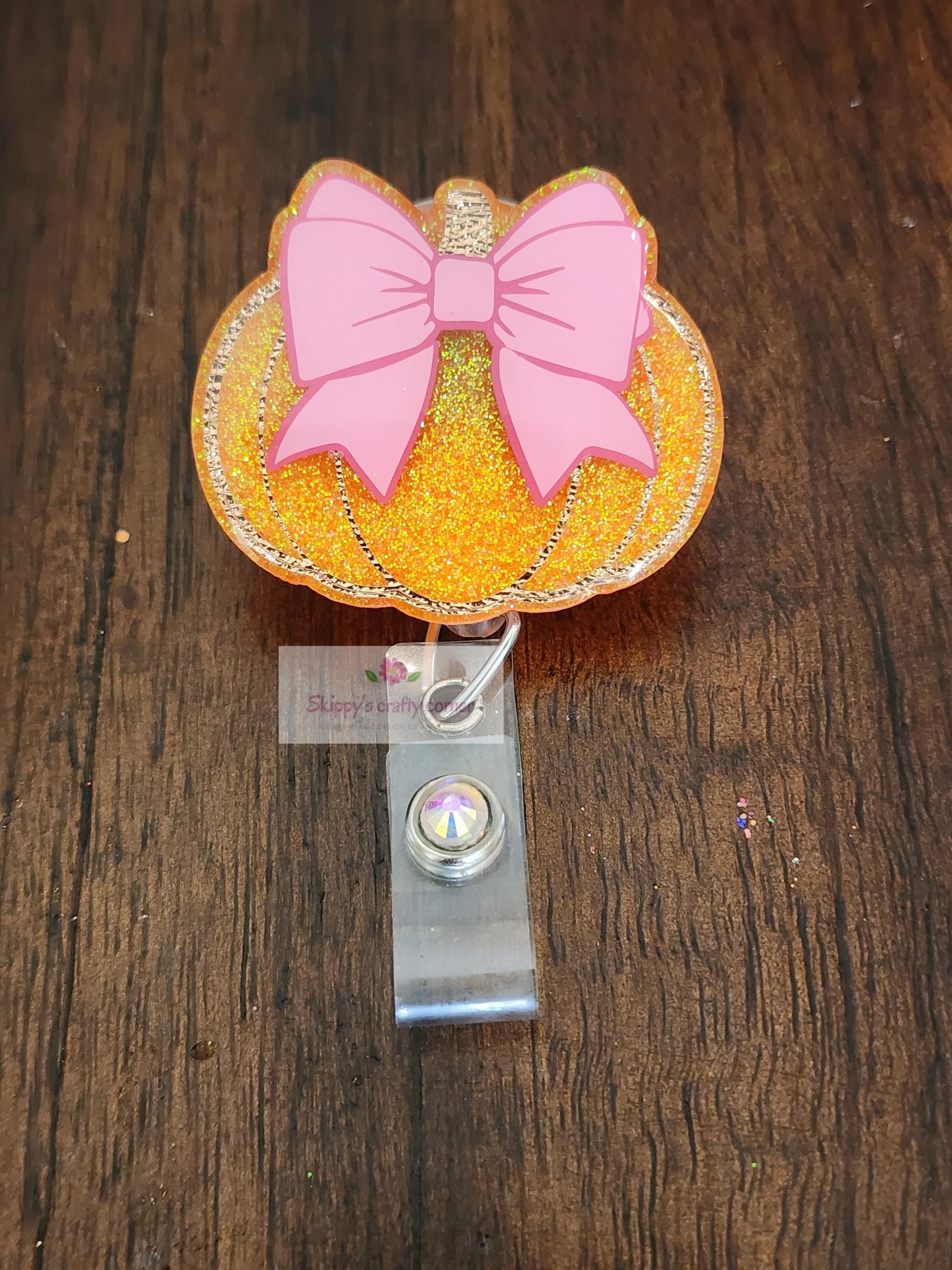 Pumpkin bow badge reel| Fall badge reel| Holiday badge reel| retractable badge| medical badge| Teacher id holder| seasonal badge reel