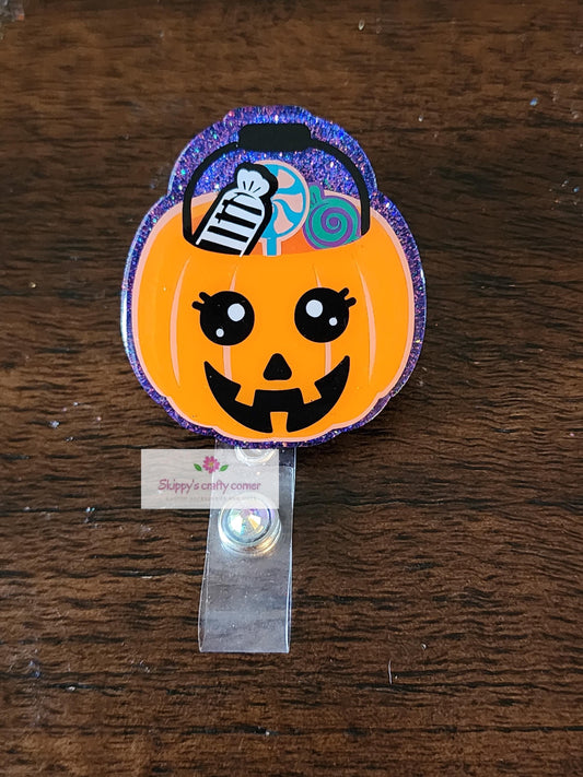 Halloween Candy Bucket badge reel| pumpkin badge reel| Halloween badge reel| retractable badge| medical badge| Holiday badge reel