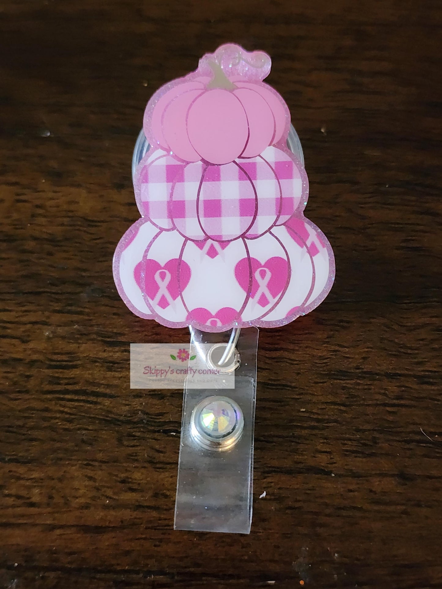 Breast Cancer pumpkin badge reel| badge reel| Holiday badge reel| retractable badge| medical badge| badge reel| breast cancer awareness