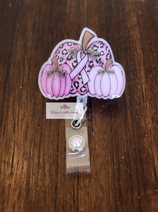 Breast Cancer pumpkin badge reel| badge reel| Holiday badge reel| retractable badge| medical badge| badge reel| breast cancer awareness