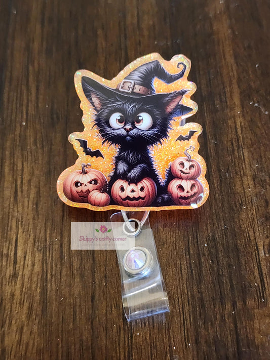 Halloween Cat badge reel| Holiday badge reel| Halloween badge reel| Cat badge reel| Teacher id holder| Interchangeable badge