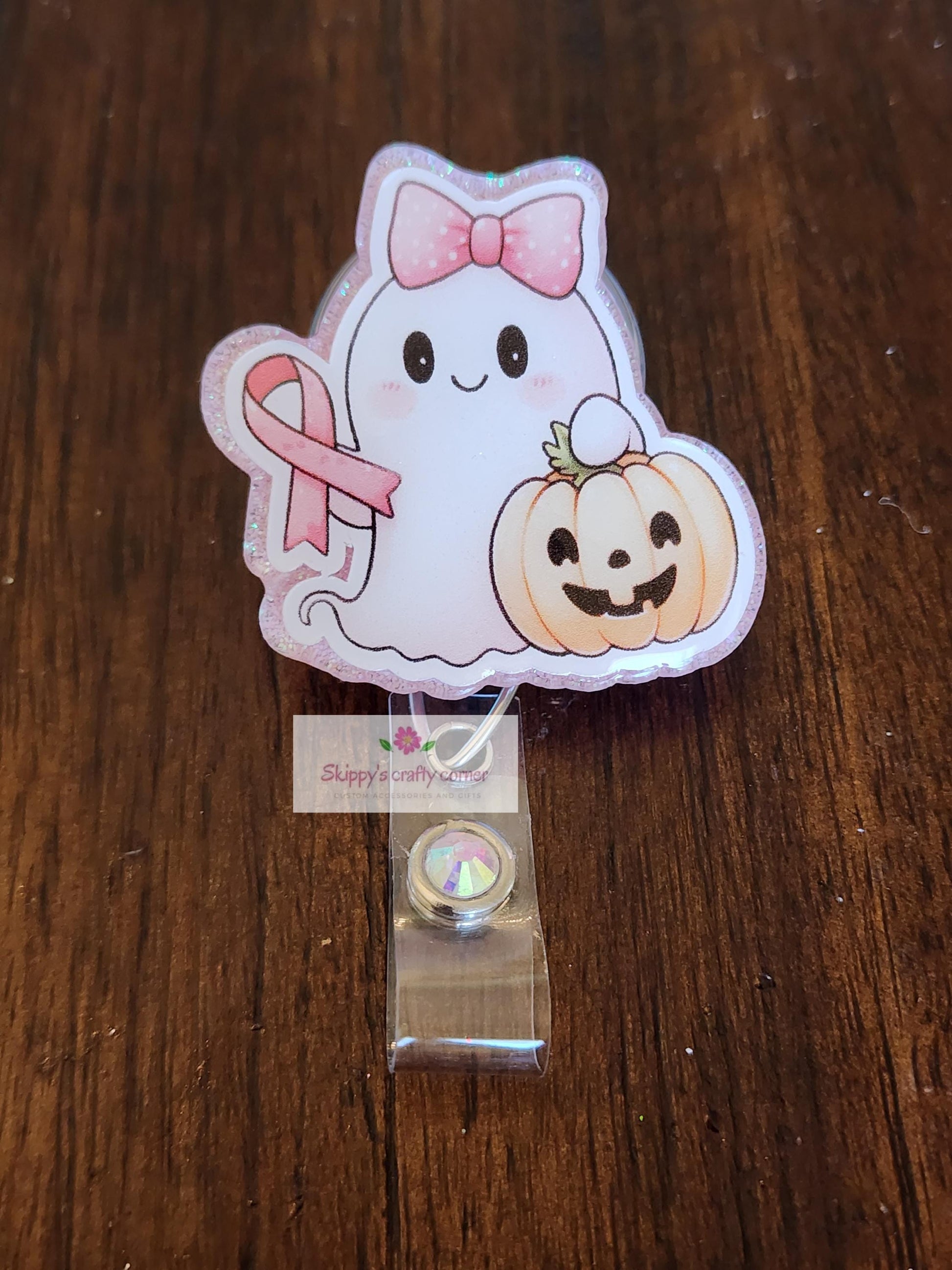 Breast Cancer ghost badge reel| badge reel| Holiday badge reel| retractable badge| medical badge| badge reel| breast cancer awareness