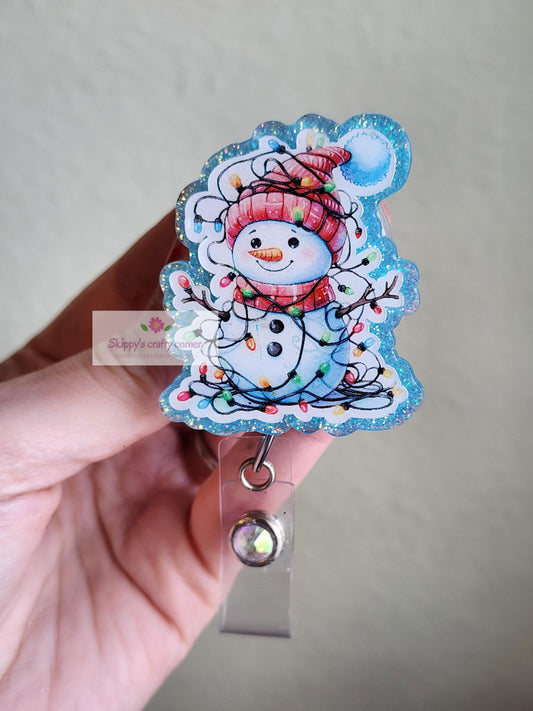 snowman with light badge reel| Holiday badge reel| Christmas badge reel| id badge reel| Teacher id holder| Interchangeable badge| badge clip