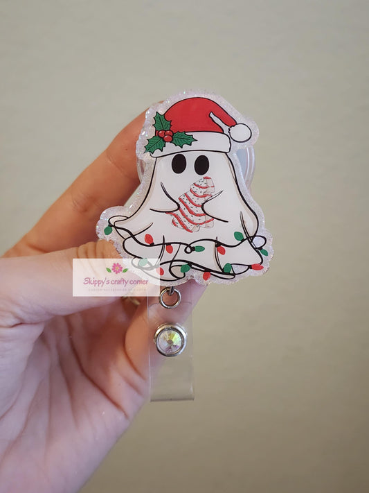 Christmas Ghost with tree badge reel| Ghost Badge reel| Badge Holder| Id Holder| Retractable Badge| Medical Badge| christmas Badge Reel