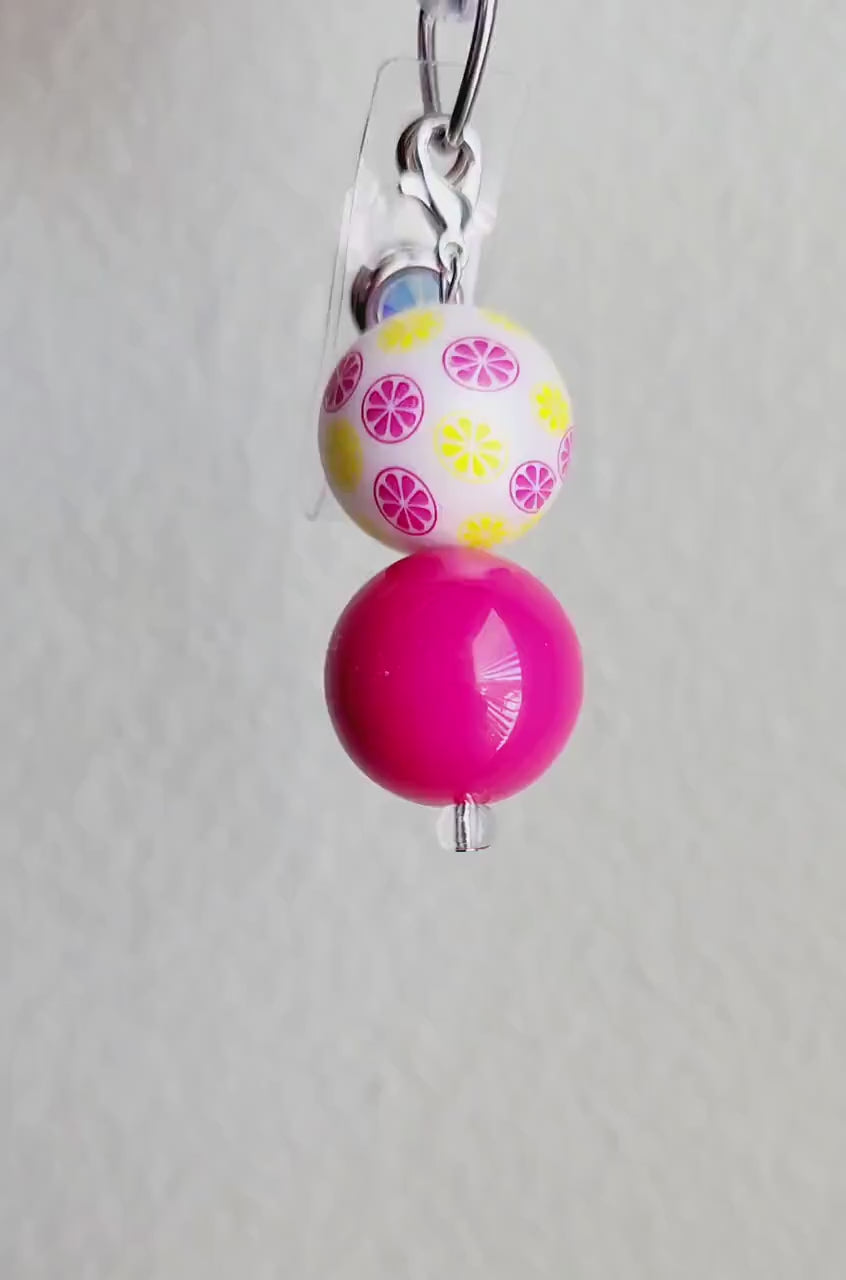 Lemon badge reel charm| 20mm bubblegum bead badge reel| id holder| nurse badge reel| nurse id holder| badge reel| nurse gift| pink beads