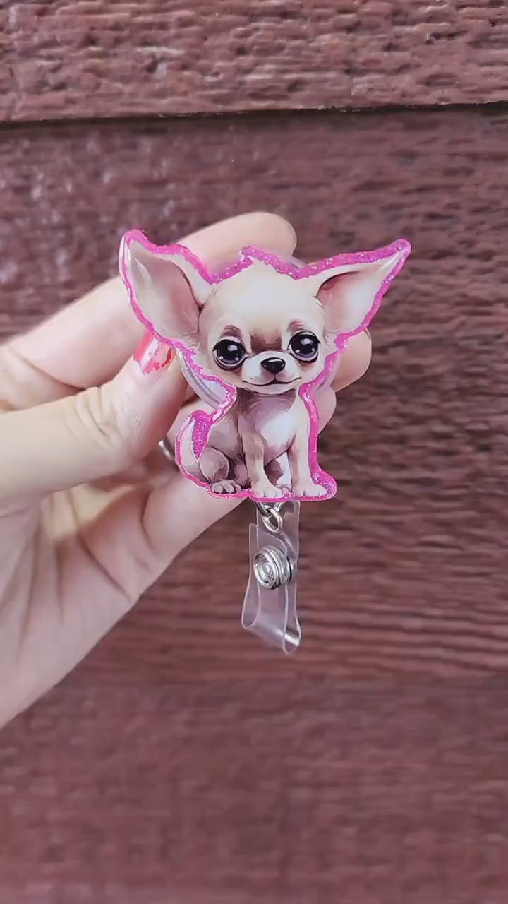 Chihuahua badge reel| dog badge reel| animal badge reel| puppy badge reel| vetanerian badge reel| vet tech badge reel| nurse badge| badge