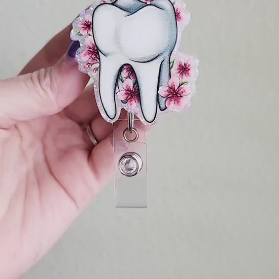 Floral Tooth badge reel| dental badge reel| dentist badge holder| tooth badge reel| id holder| retractable badge| interchangeable badge