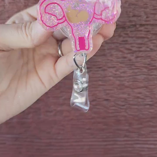 Uterus with baby shaker badge reel| shaker badge reel| badge holder| badge clip| id holder| badge reel| obgyn gift| Nurse badge reel| badge