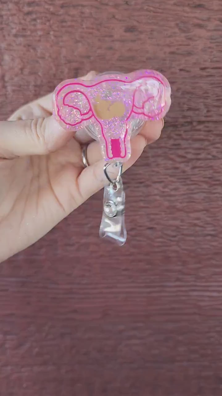 Uterus with baby shaker badge reel| shaker badge reel| badge holder| badge clip| id holder| badge reel| obgyn gift| Nurse badge reel| badge