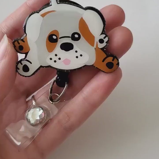 English bulldog badge reel| badge holder| Vet tech badge reel| dog badge reel| retractable badge| medical badge| vet gift| nurse gift| badge