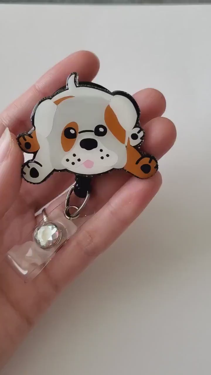 English bulldog badge reel| badge holder| Vet tech badge reel| dog badge reel| retractable badge| medical badge| vet gift| nurse gift| badge