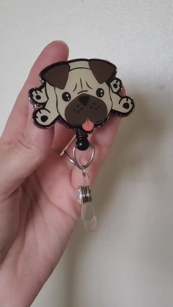 Pug badge reel| medical badge| Badge clip| retractable badge| ID holder| badge| Dog badge reel| badge gift|gift for vet tech|interchangeable