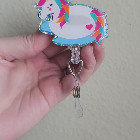 Unicorn Floatie badge reel| summer badge reel| badge holder| badge reel| badge clip| id holder| medical badge| Flamingo badge reel| badge