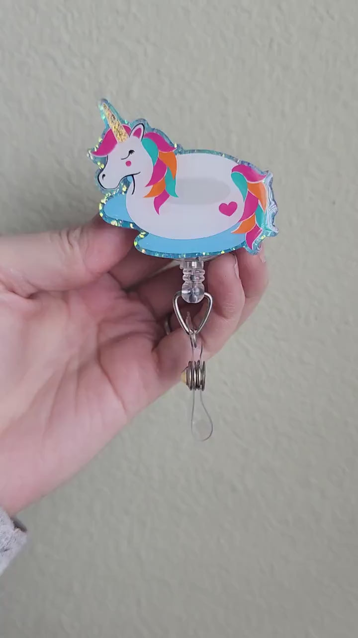 Unicorn Floatie badge reel| summer badge reel| badge holder| badge reel| badge clip| id holder| medical badge| Flamingo badge reel| badge