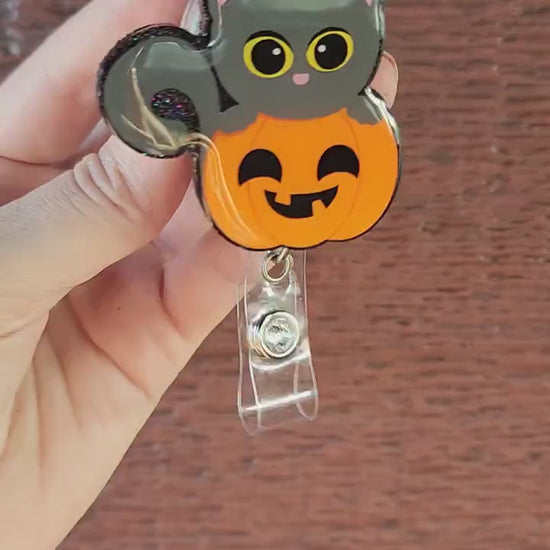 Pumpkin Cat badge reel| Holiday badge reel| Halloween badge reel|nurse badge reel| Retractable badge reel| Id holder| mummy id holder| badge