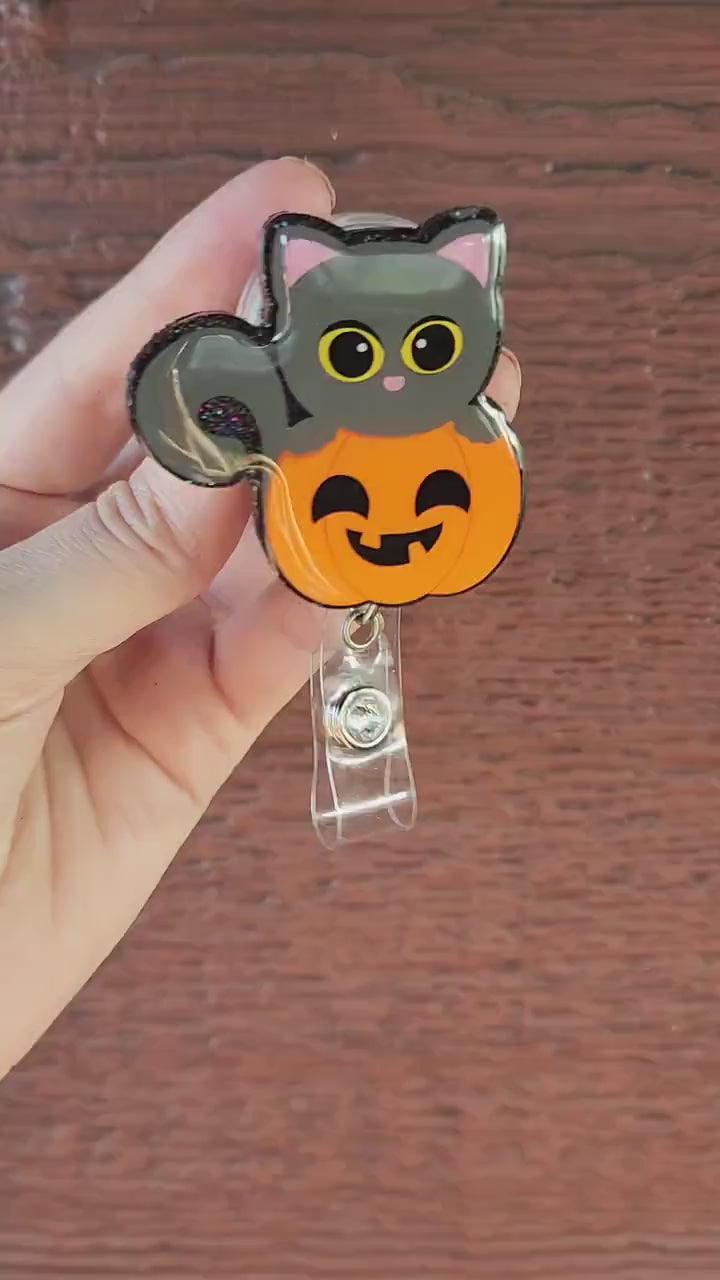 Pumpkin Cat badge reel| Holiday badge reel| Halloween badge reel|nurse badge reel| Retractable badge reel| Id holder| mummy id holder| badge