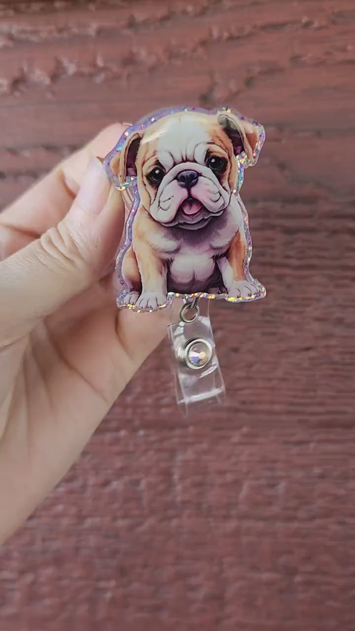 English Bulldog badge reel| dog badge reel| animal badge reel| puppy badge reel| vetanerian badge reel| vet tech badge reel| interchangeable