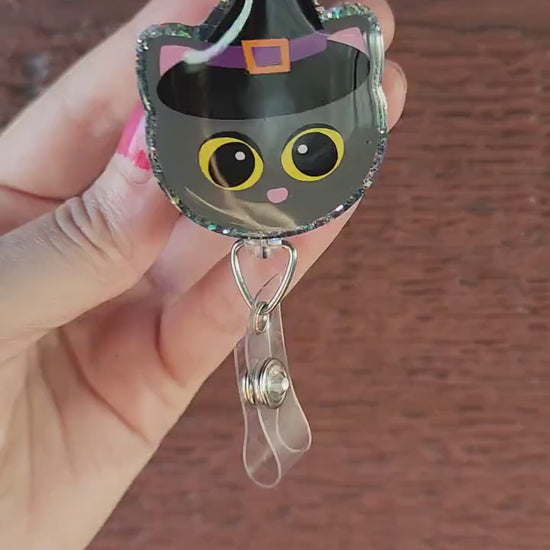 Witch cat  badge reel| Holiday badge reel| Halloween badge reel|nurse badge reel| Retractable badge reel| Id holder|witch cat badge| badge