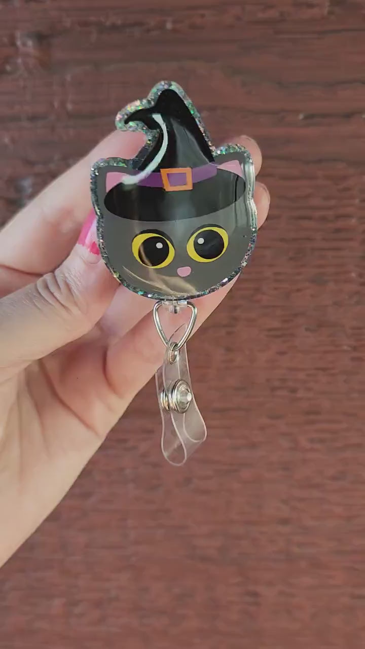 Witch cat  badge reel| Holiday badge reel| Halloween badge reel|nurse badge reel| Retractable badge reel| Id holder|witch cat badge| badge