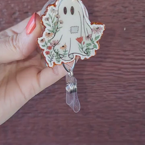 Pumpkin ghost  badge reel| Holiday badge reel| Halloween badge reel| ghost badge reel| Teacher id holder| Interchangeable badge