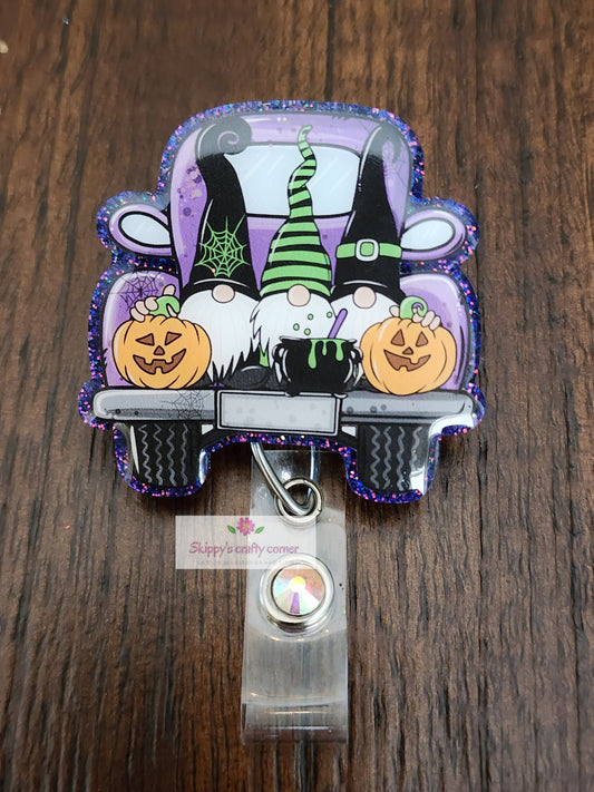 Gnome Halloween truck badge reel| Holiday badge reel| Halloween badge reel| Gnome badge reel| Teacher id holder| Interchangeable badge