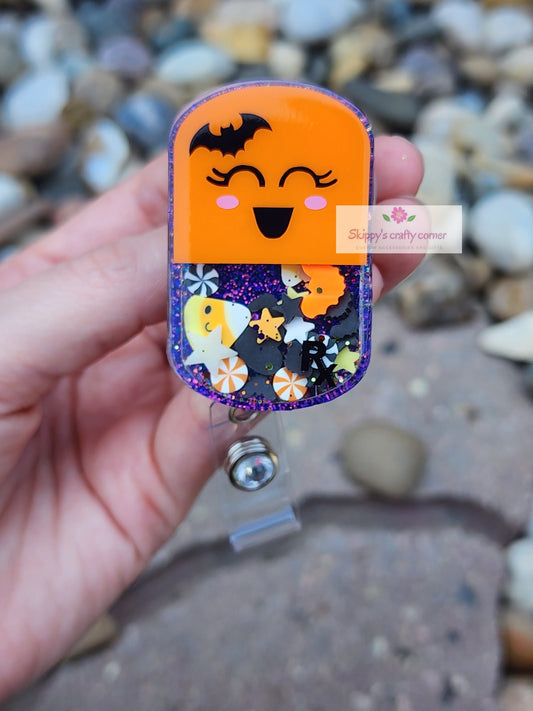 Halloween pill shaker badge reel| shaker badge reel| badge holder| badge clip| id holder| Pharmacy tech badge reel| pharmacist gift| badge