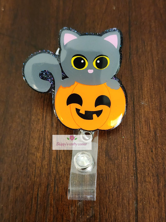 Pumpkin Cat badge reel| Holiday badge reel| Halloween badge reel|nurse badge reel| Retractable badge reel| Id holder| mummy id holder| badge